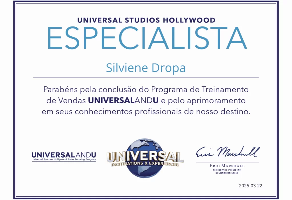 Certificação de Especialista em Universal Studios Hollywood